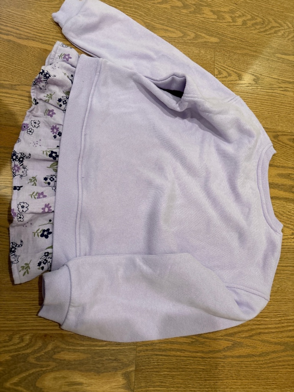 Wonder Nation purple kitty sweatshirt with attached ruffled Gauze trim